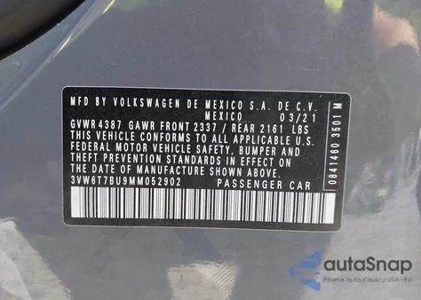 2021 Volkswagen Jetta Gli 2.0T Autobahn/2.0T S from USA, damaged, VIN 3VW6T7BU9MM052902